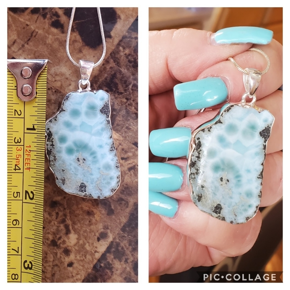 Genuine Caribbean Larimar Pendant Necklace - Picture 4 of 4